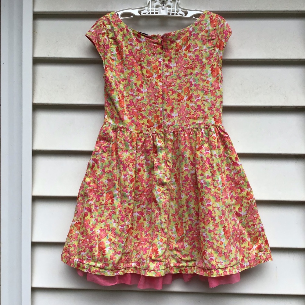GAP Dress Girls Sz Small (6-7) Pink Orange Floral Fit Flare Cap Sleeve Tulle - Picture 3 of 15